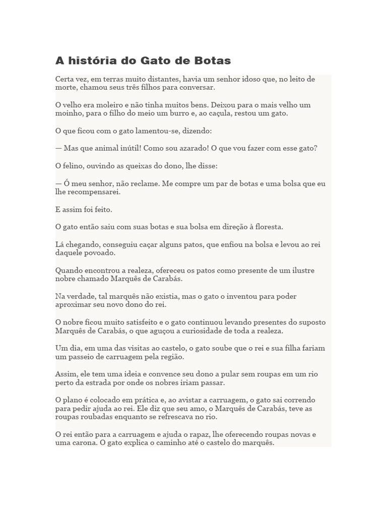 A História Do Gato de Botas | PDF | Gatos