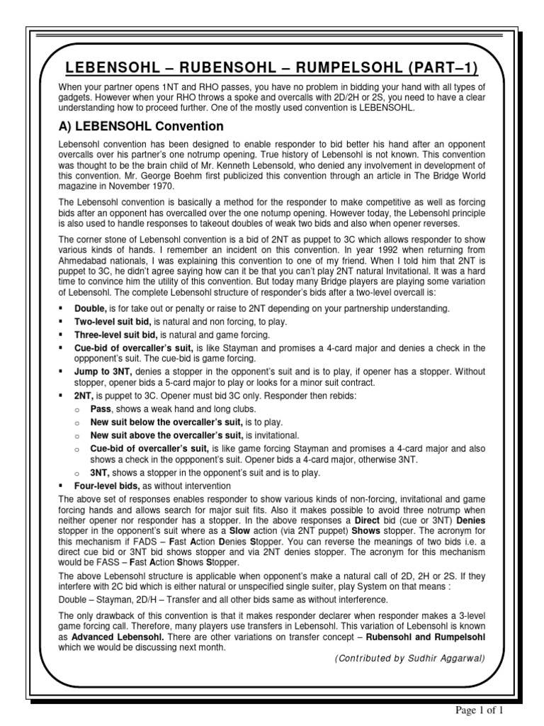 Lebensohl rubensohl pdf contract bridge