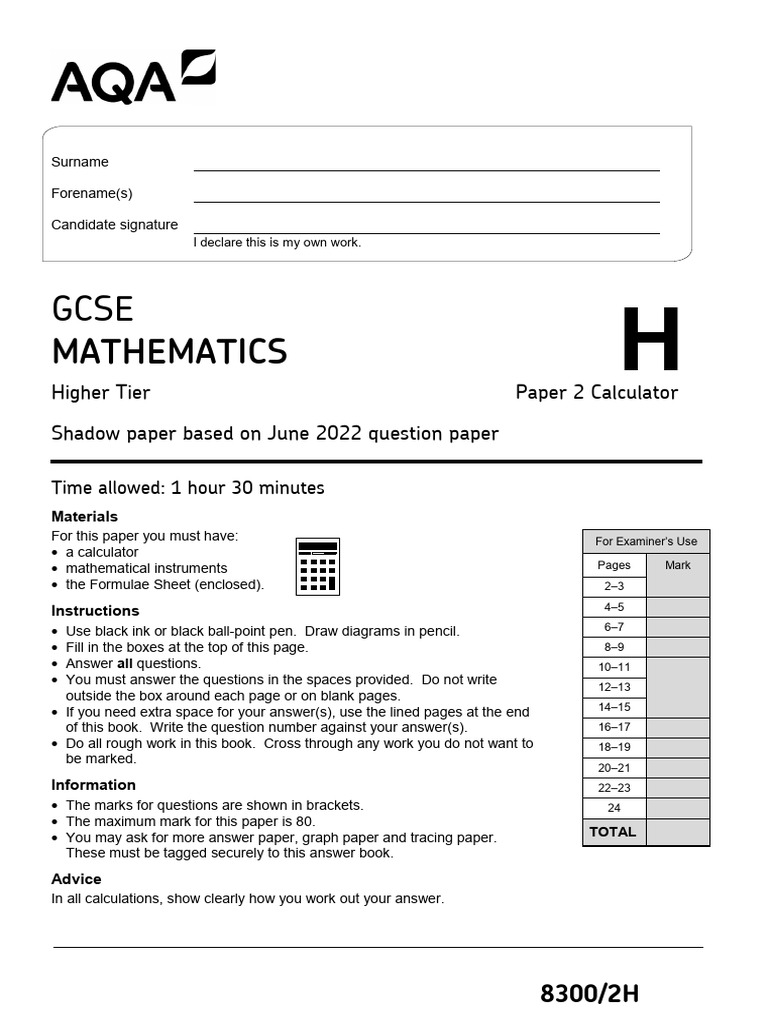 Shadow Papers Edexcel Maths