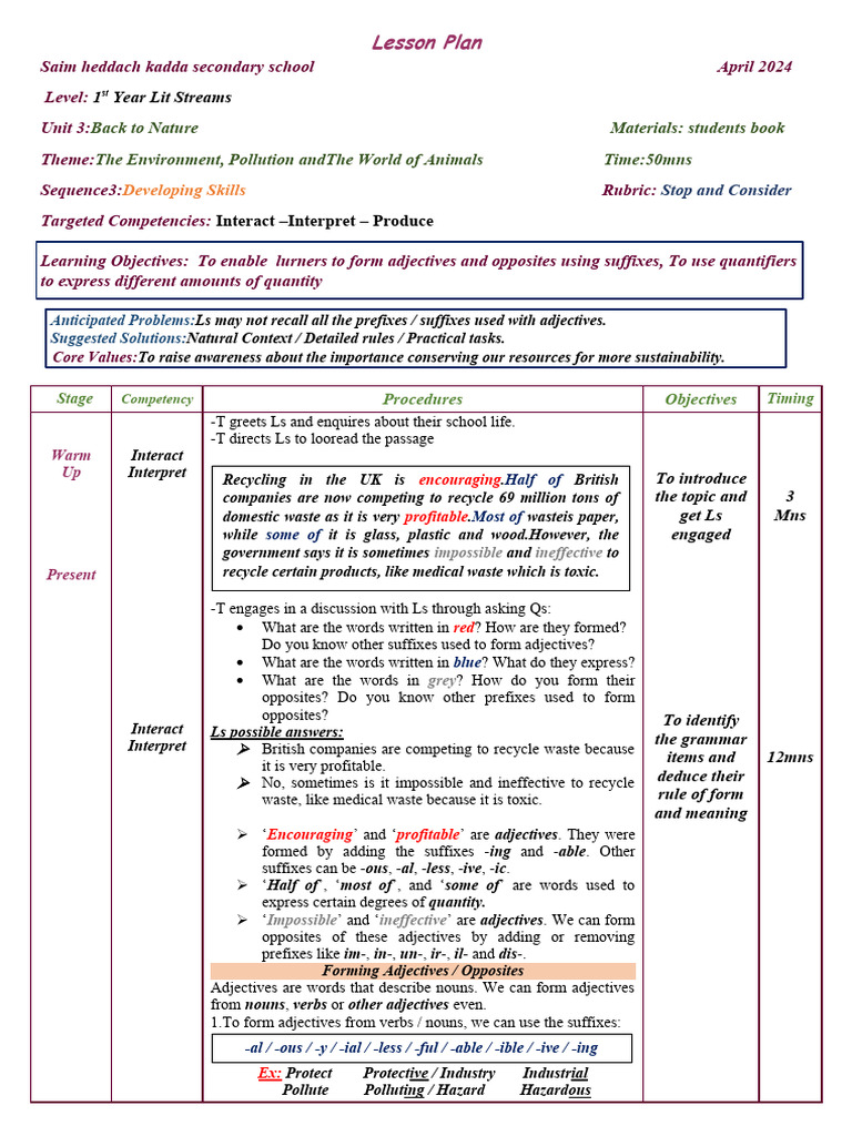 Adjective Formation and Quantifiers Lesson | PDF | Adjective | Noun