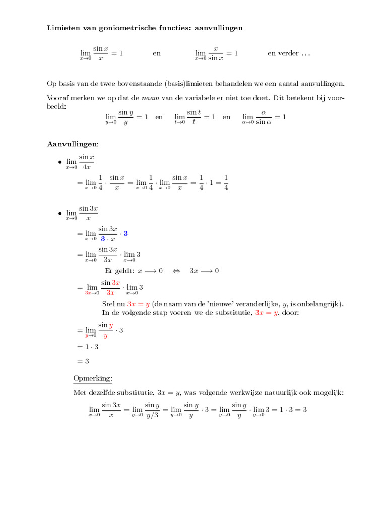 Uitbreiding Limiet Goniometrische Functies | PDF