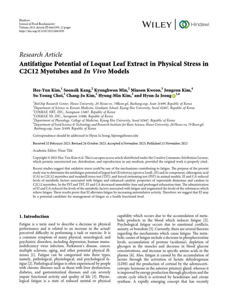 Research article antifatigue potential of loquat leaf extract in