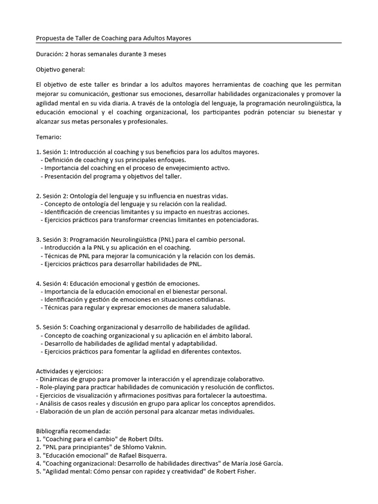 Taller de Coaching para Adultos Mayores | PDF | Las emociones | Vejez
