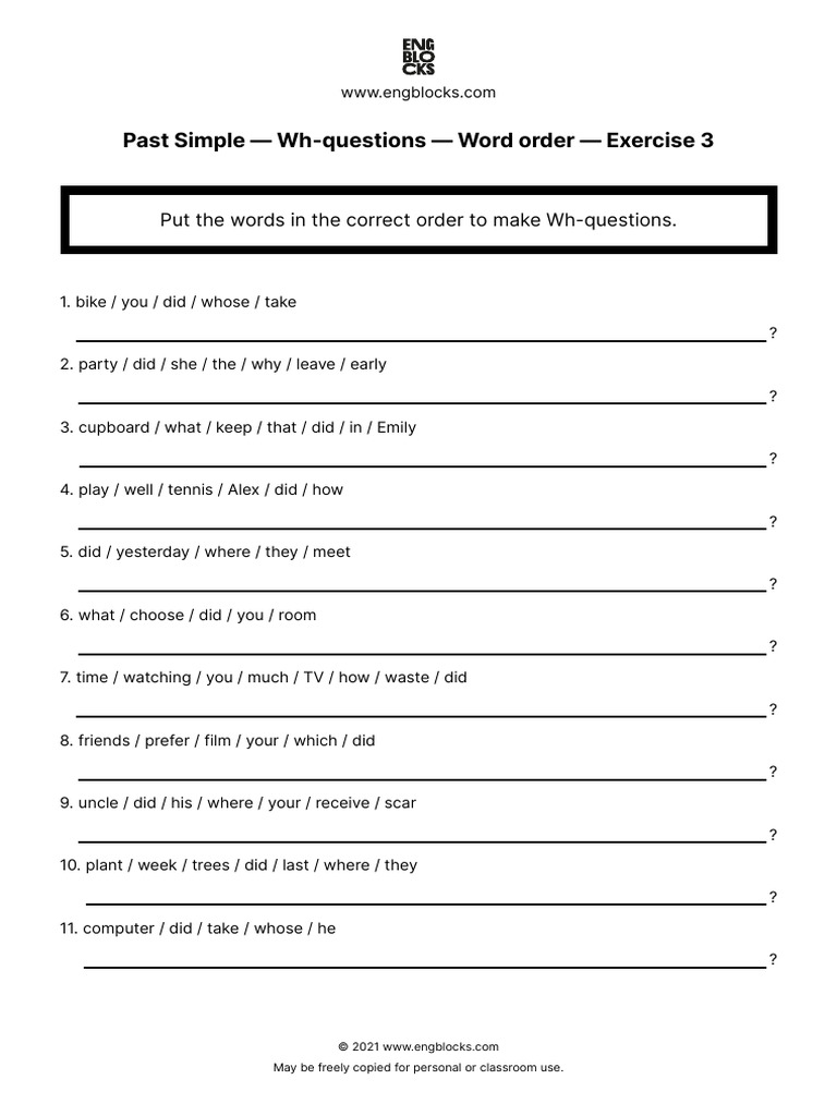 Past Simple Wh-Questions Exercise | PDF | Grammar | Linguistics