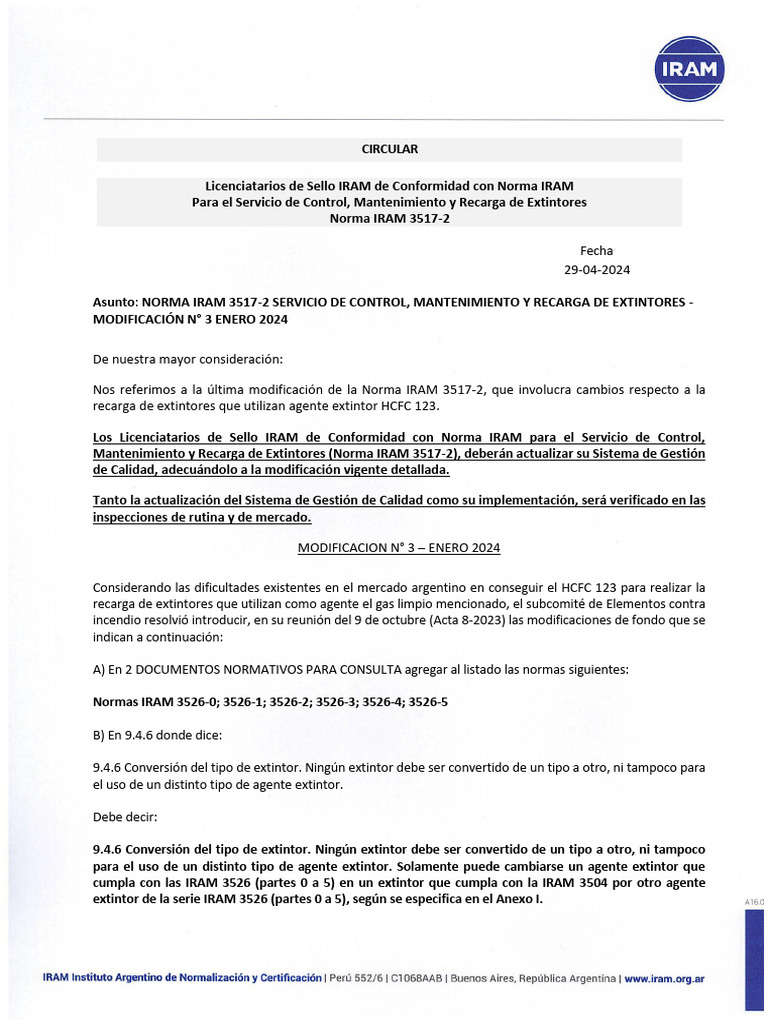 Modificación Norma IRAM 3517-2 Extintores | PDF