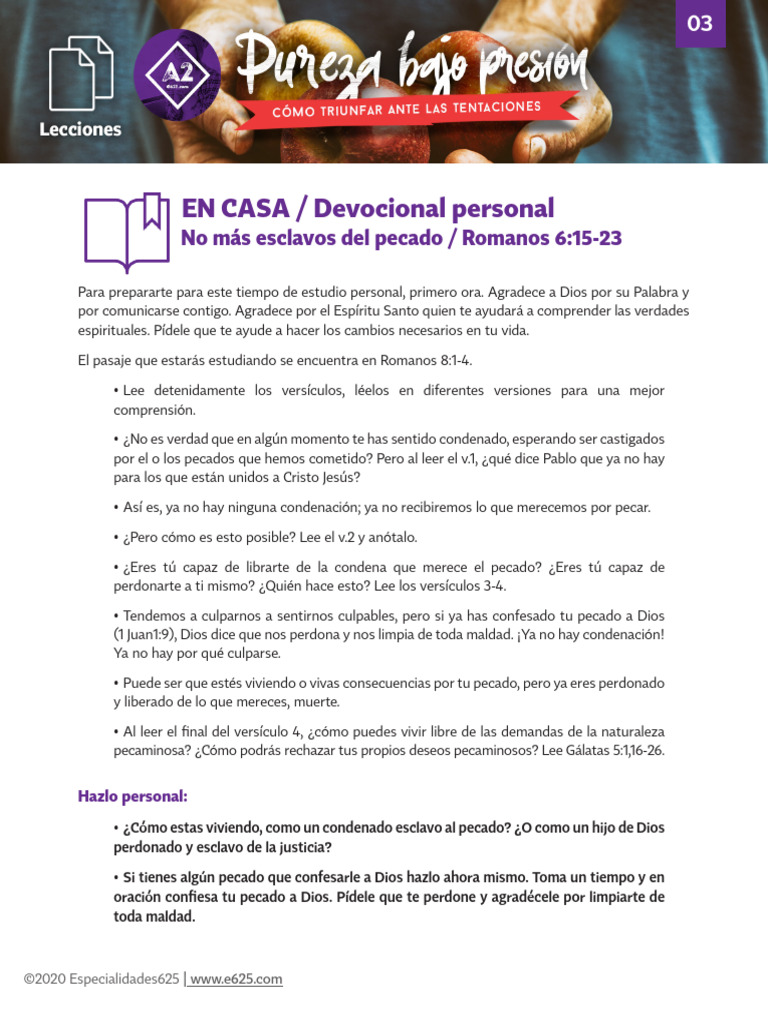 Pureza A2 03 Devocional | PDF | Pecado | Oración