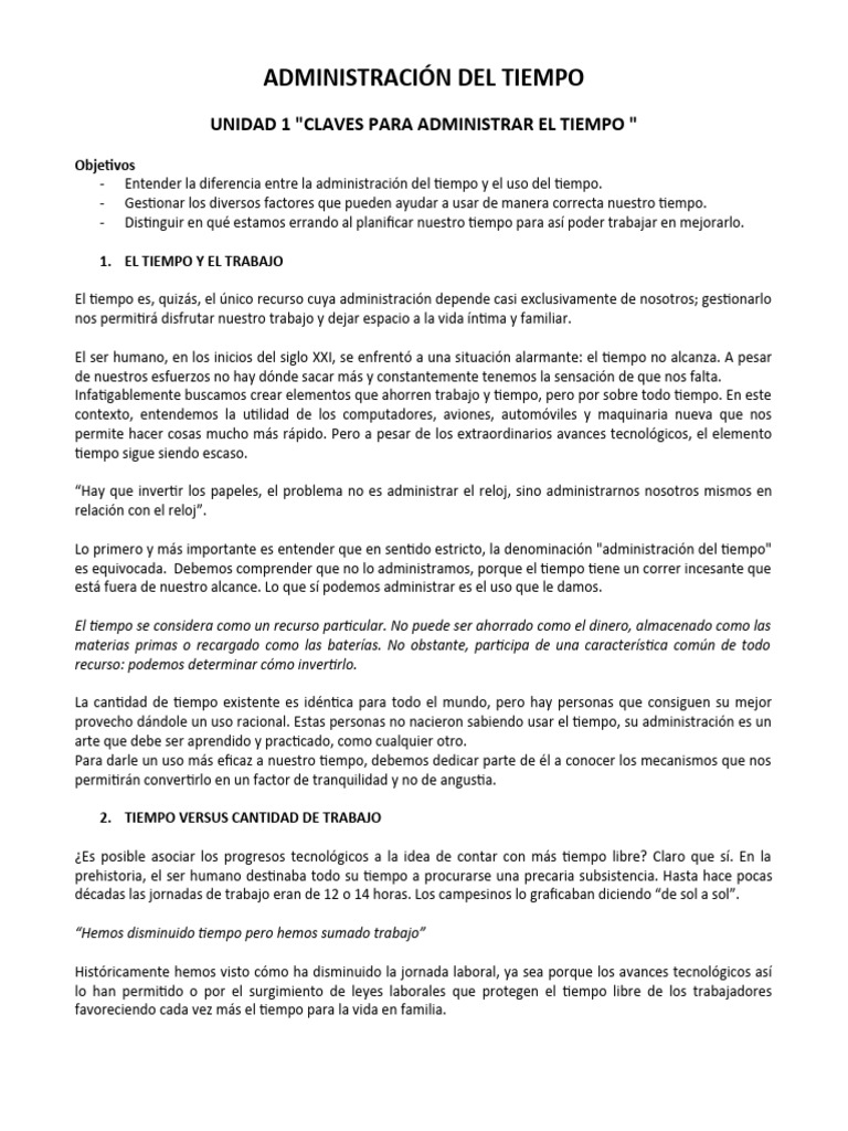 Claves para la Administración del Tiempo | PDF | Hora | Planificación