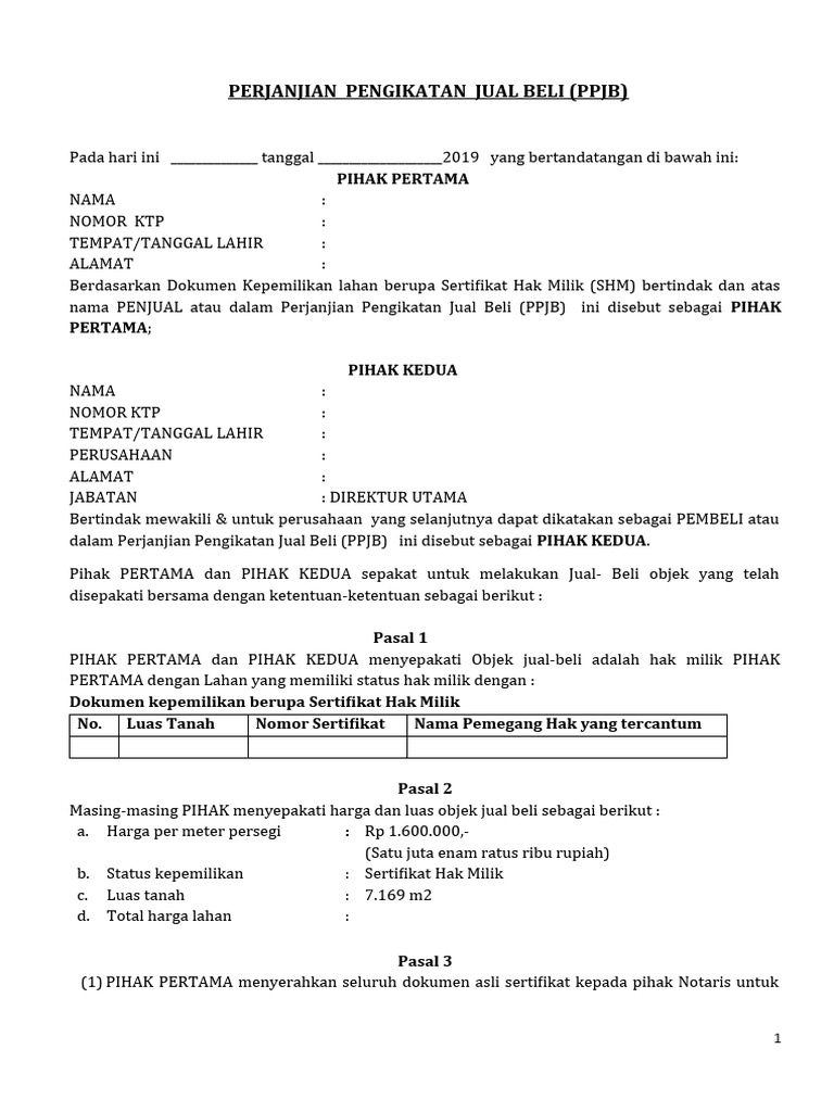 Perjanjian Jual Beli Tanah PPJB | PDF