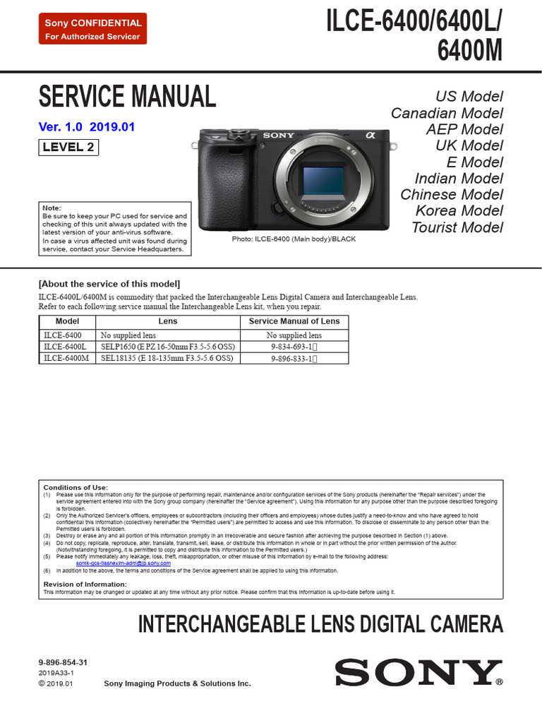 Sony A6400 Service Manual Overview | PDF | Electrical Connector