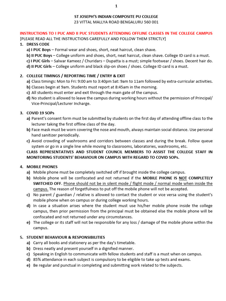 Campus Guidelines for PUC Students | PDF