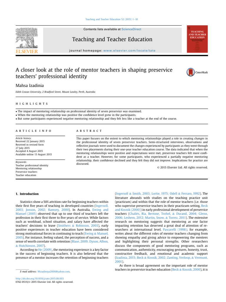 Mentor Teachers and Preservice Identity | PDF | Mentorship ...