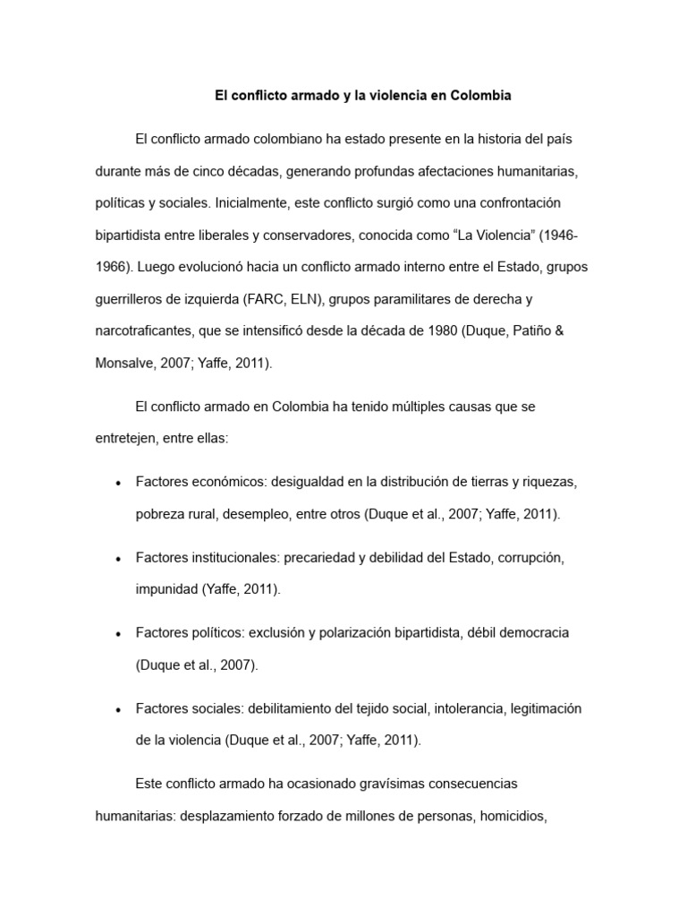 Conflicto armado y violencia en Colombia | PDF | Colombia | Trabajo Social