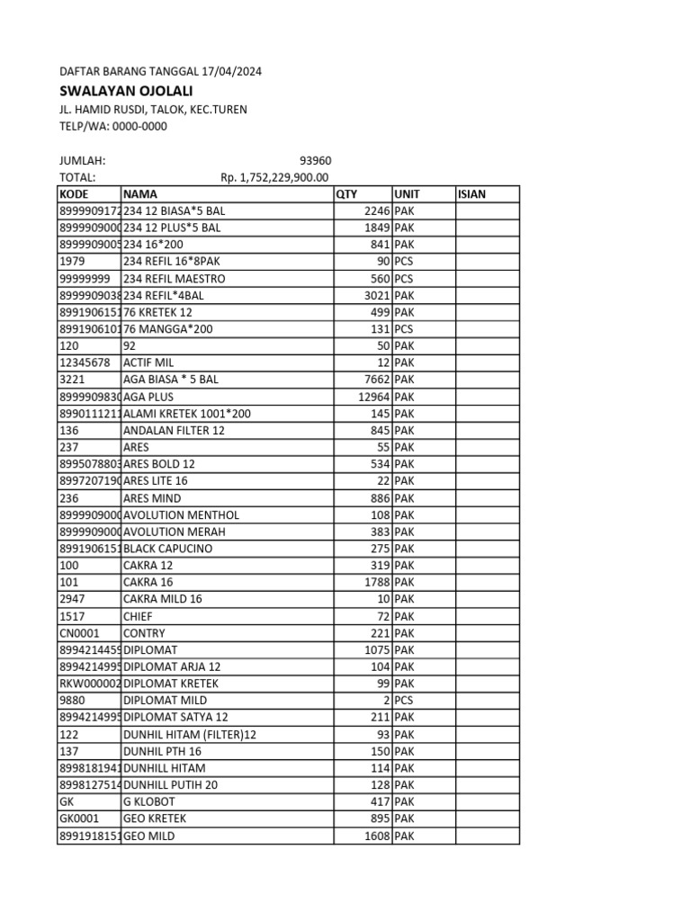 Daftar Harga Rokok April 2024 | PDF | Tobacco Products | Tobacco