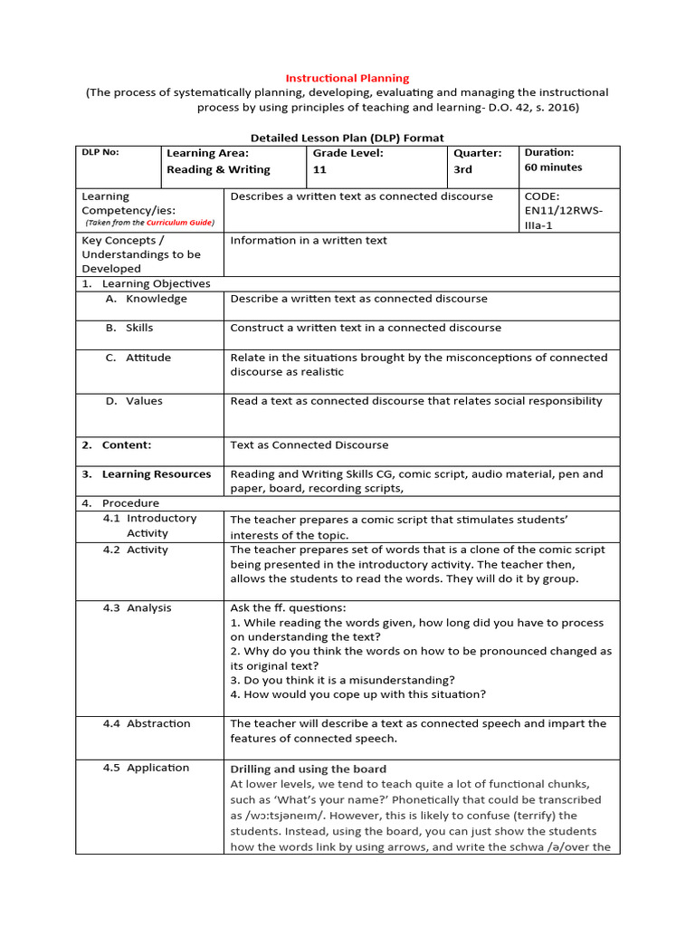 DLP Reading _ Writing LC1 PDF Learning Lesson Plan