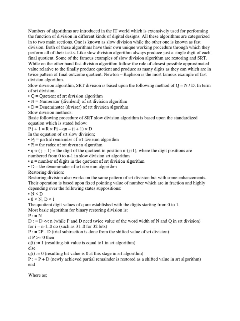 SRT Div | PDF | Division (Mathematics) | Arithmetic