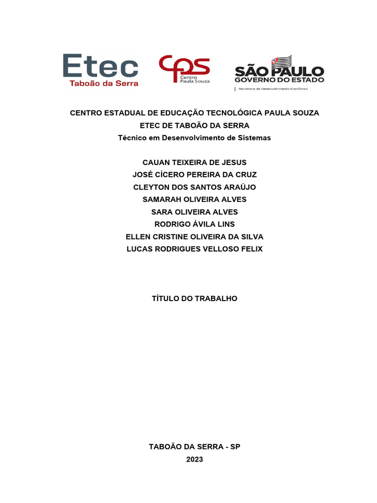 TCC em Desenvolvimento de Sistemas ETEC | PDF | Abstract (resumo)