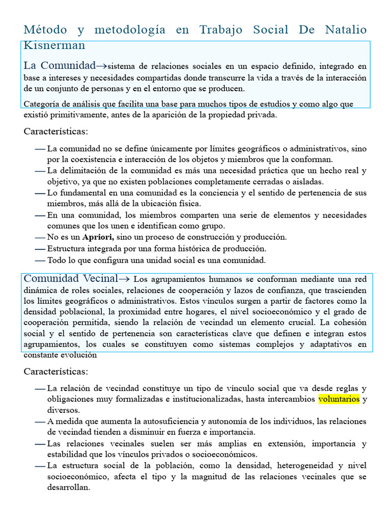 Metodología de Trabajo Social de Kisnerman | PDF | Cuestionario | Comunidad