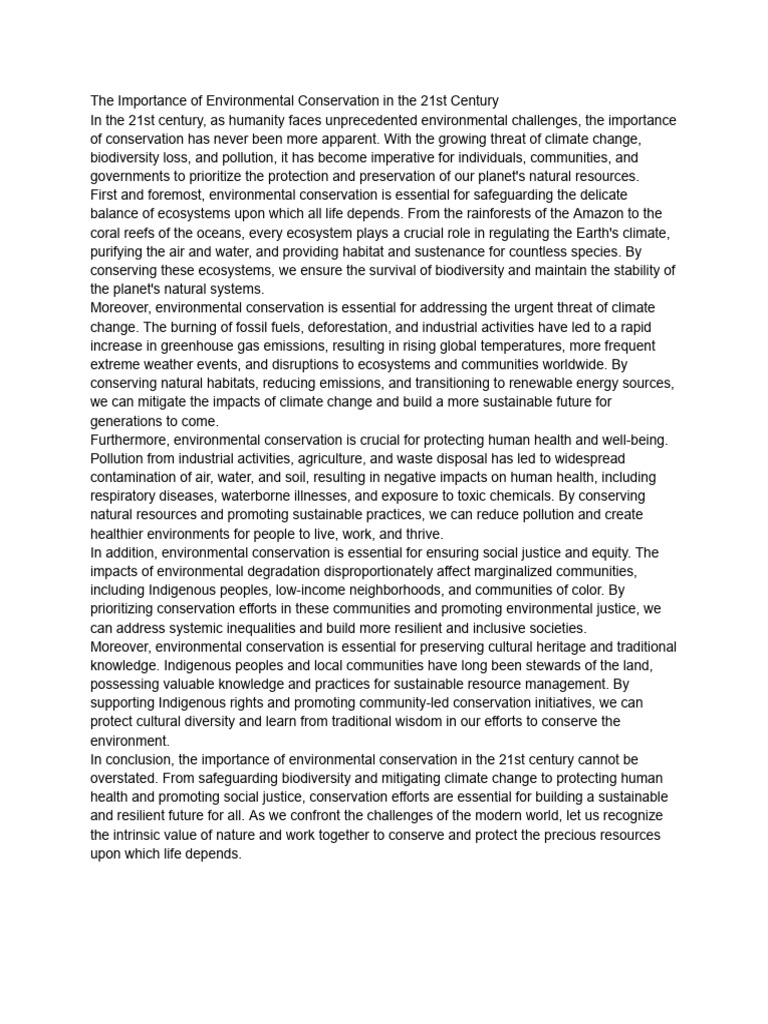 The Importance of Environmental Conservation in The 21st Century | PDF ...