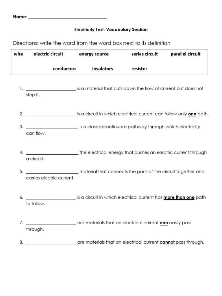Electric Circuits Test PDF