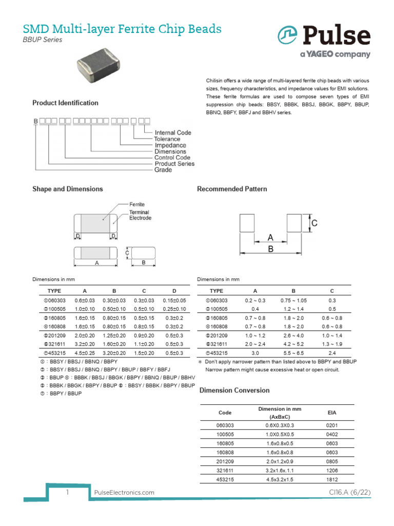 BBUP Series Ferrite Chip Beads | PDF | Electronic Engineering ...