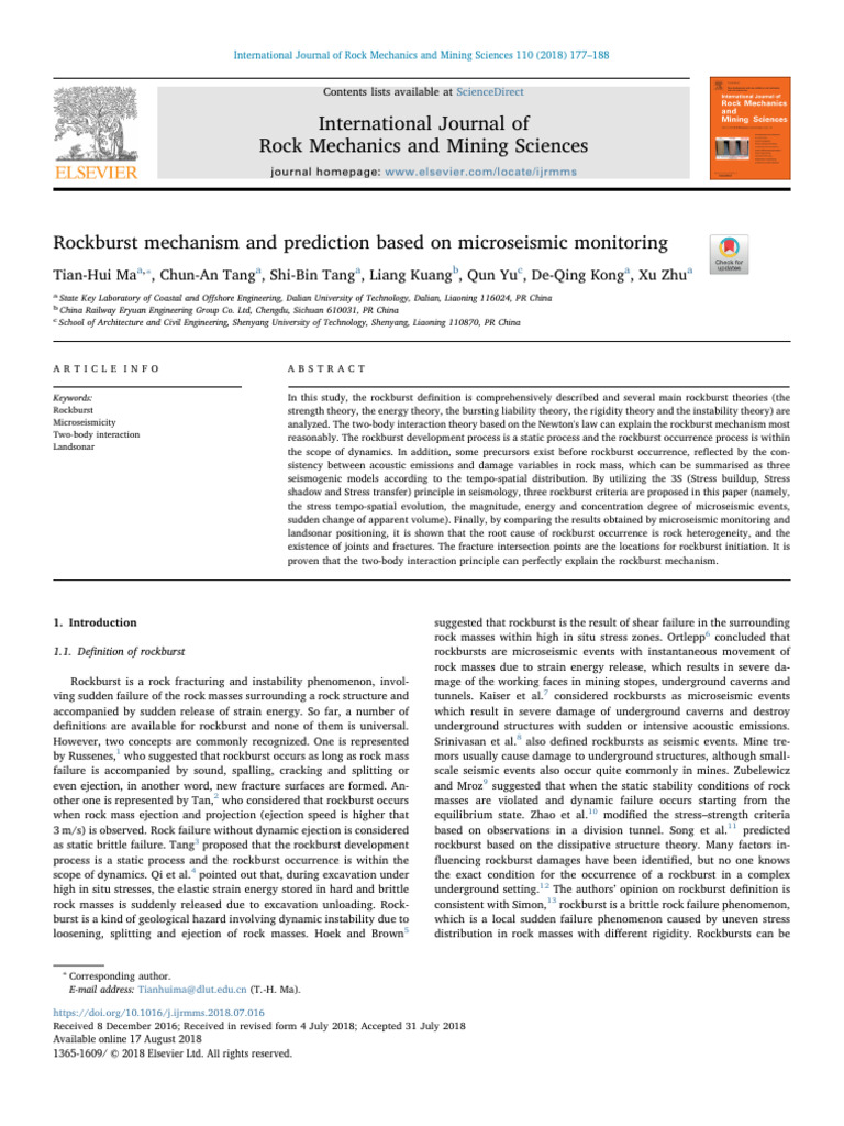 Grupo 1 Ma Et Al. 2018 Rockburst Mechanism and Prediction Based On ...