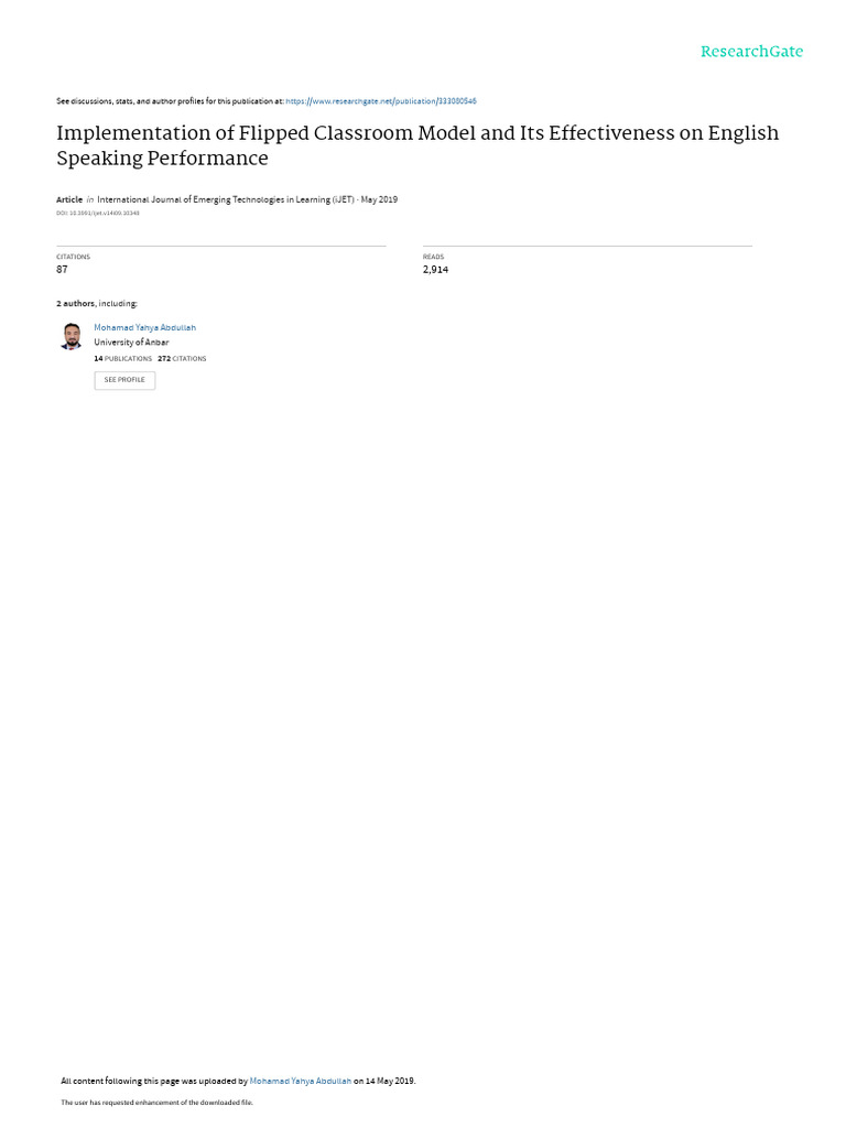 Implementation of Flipped Classroom Model and Its Effectiveness On ...