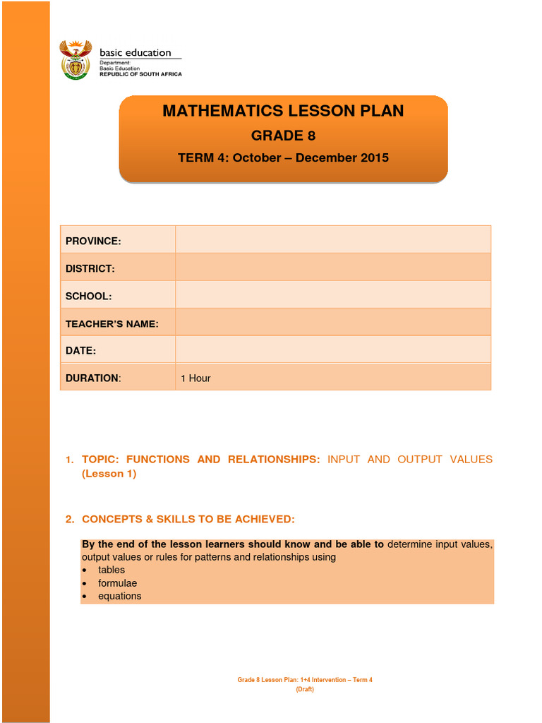 Grade 8 Math Lesson Plan: Functions | PDF | Learning | Lesson Plan