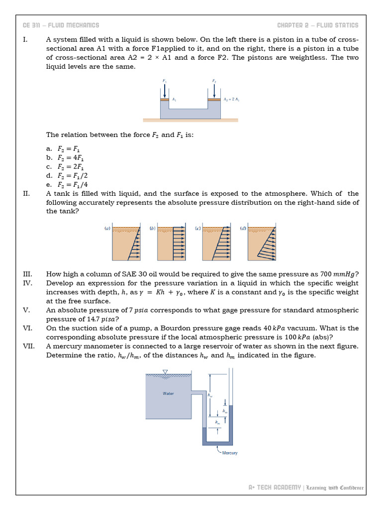 Fluid Statics Concepts and Problems | PDF | Pressure Measurement | Pressure