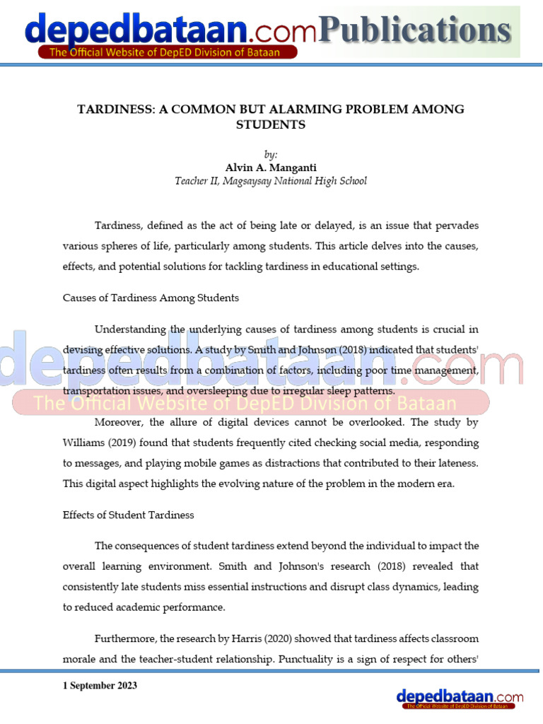 Tardiness A Common But Alarming Problem Among Students | PDF | Teachers ...