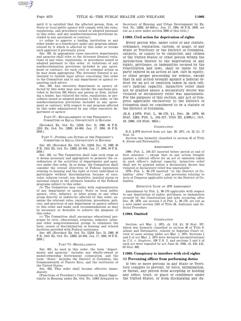 42 1985, 1986 Civil Rights | PDF | Common Law | Justice