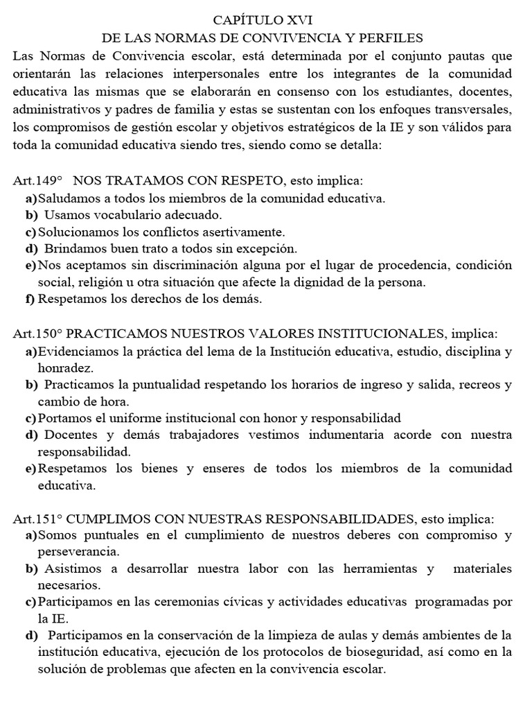 Normas de Convivencia Escolar | PDF | Escuelas | Institución