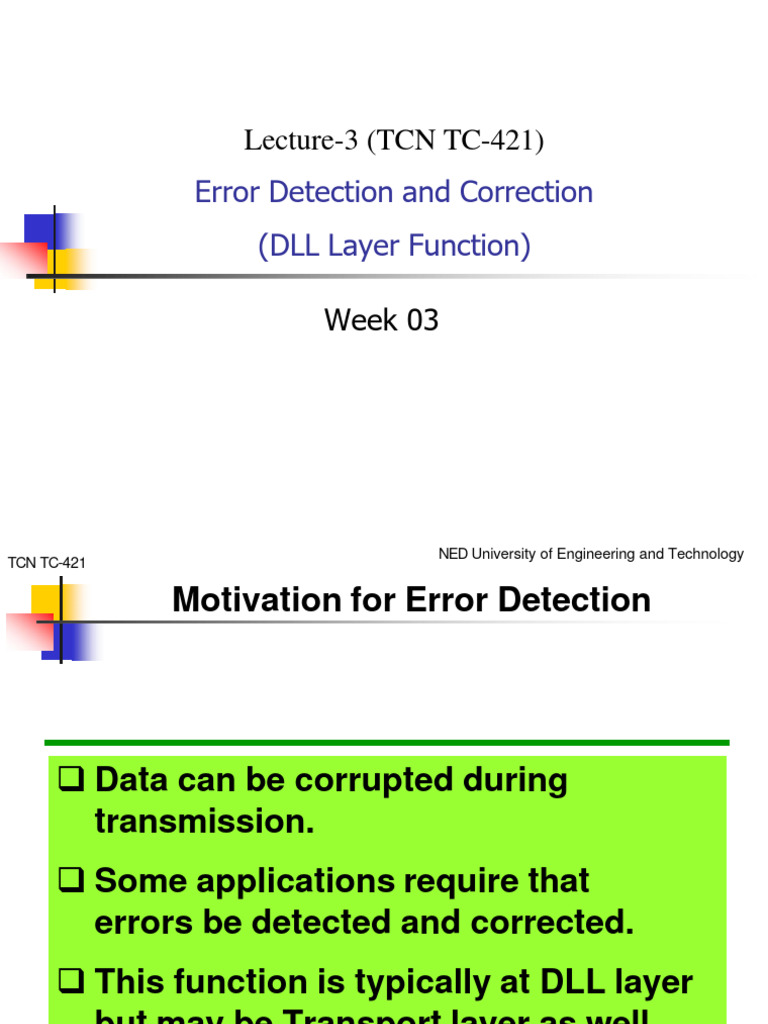 Lecture-3 (TCN TC-421) : Error Detection and Correction (DLL Layer ...