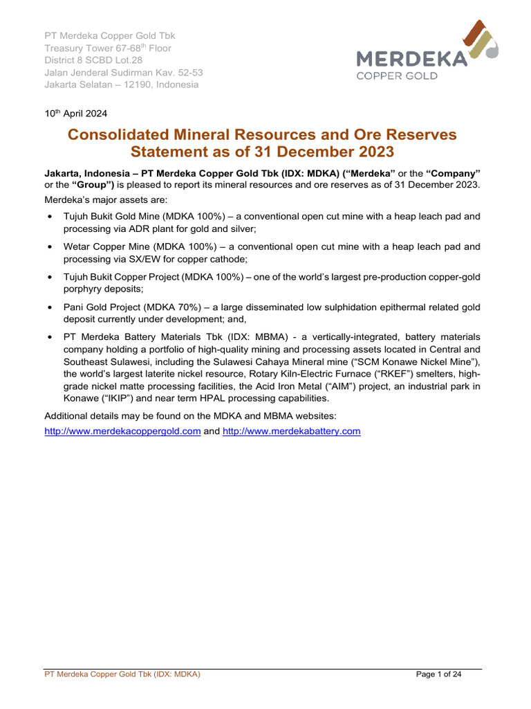 2023 Mineral Resources & Reserves Report | PDF | Ore | Mining