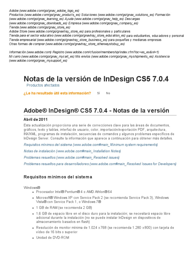 Notas de La Versión de InDesign CS5 7 - 0 | PDF | Adobe InDesign | Mac OS