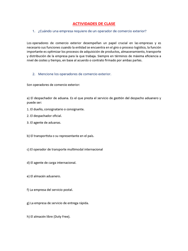 Actividad de Clase 1 | PDF | aduana | El comercio internacional