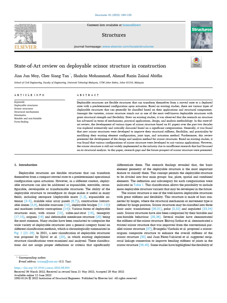 Review of Deployable Scissor Structures | PDF | Truss | Kinematics