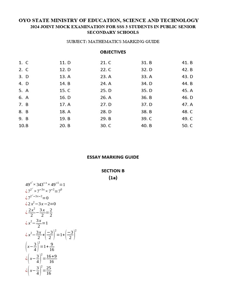 Mock 2024 mathematics marking guide pdf
