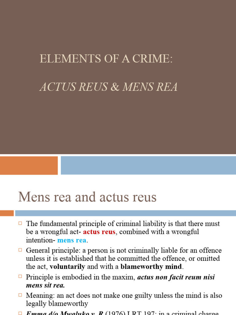 Elements of A Crime | PDF | Mens Rea | Recklessness (Law)