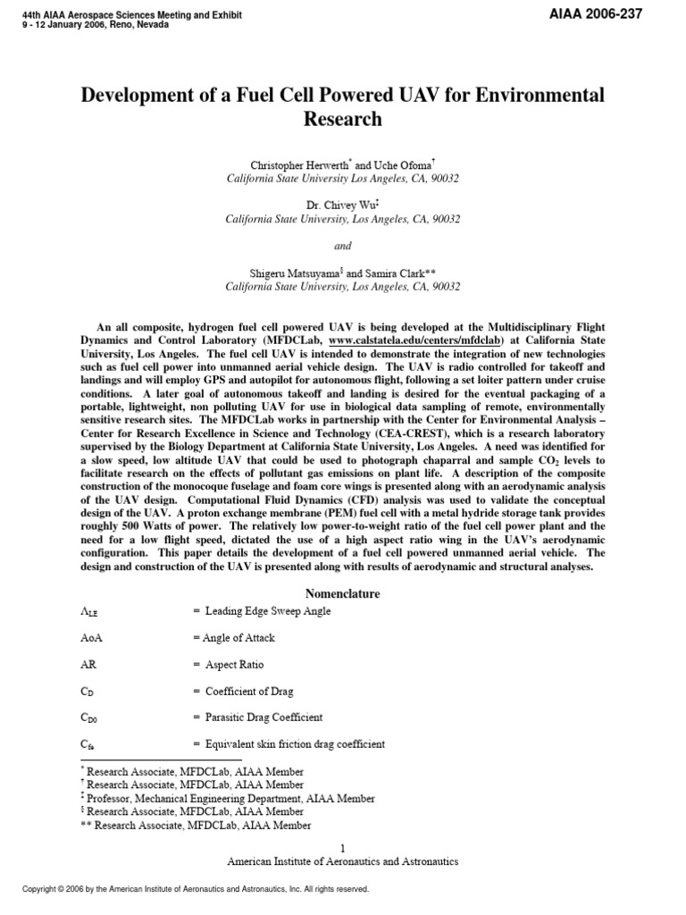 Development of A Fuel Cell Powered UAV For Environmental | PDF ...