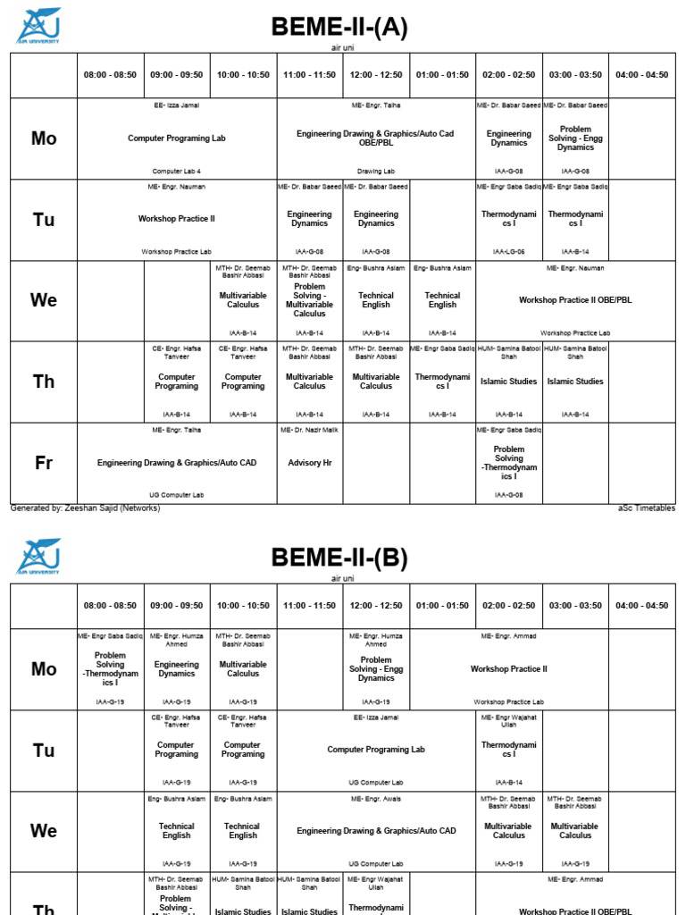 ME Timetable Overview | PDF | Engineering | Mechanical Engineering