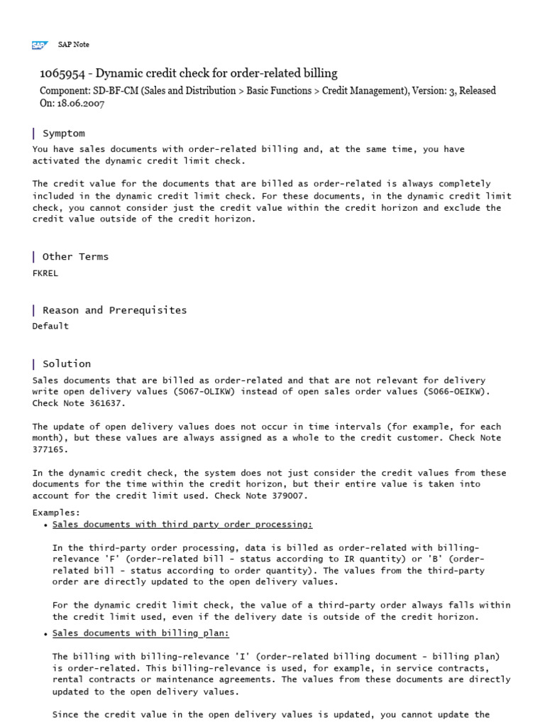 Dynamic credit check for order related billing symptom pdf sales