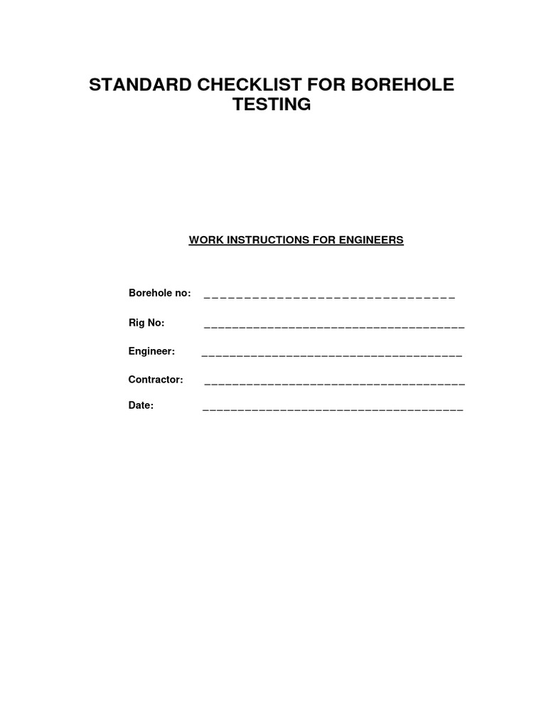 Borehole Testing Procedure Checklist | PDF | Technology & Engineering