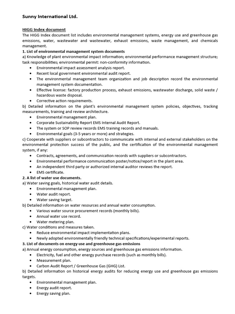 HIGG Index Document | PDF | Sewage Treatment | Energy Conservation