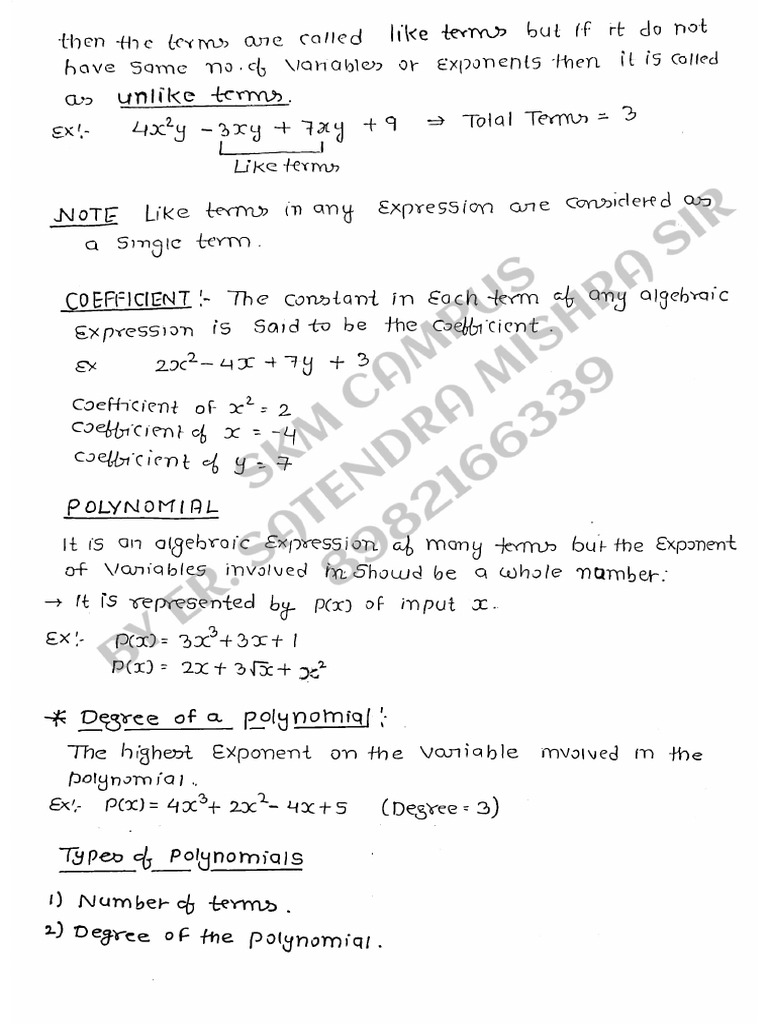 Polynomial Class 9th | PDF