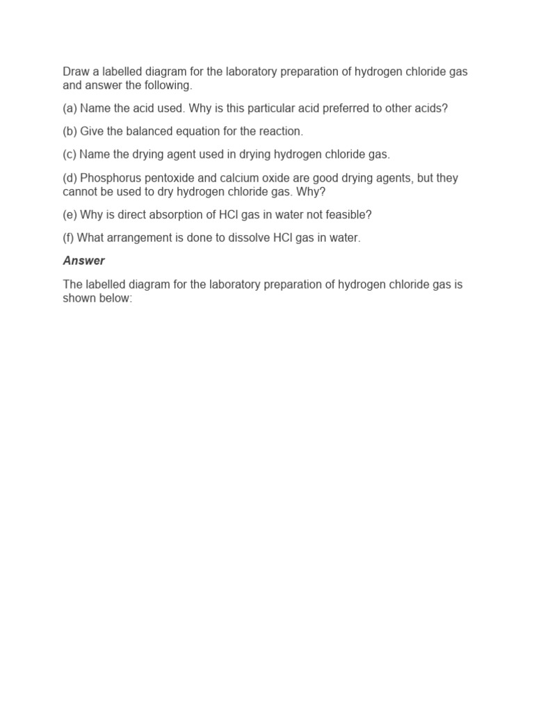 Laboratory Preparation of HCl Gas Diagram | PDF | Hydrochloric Acid ...