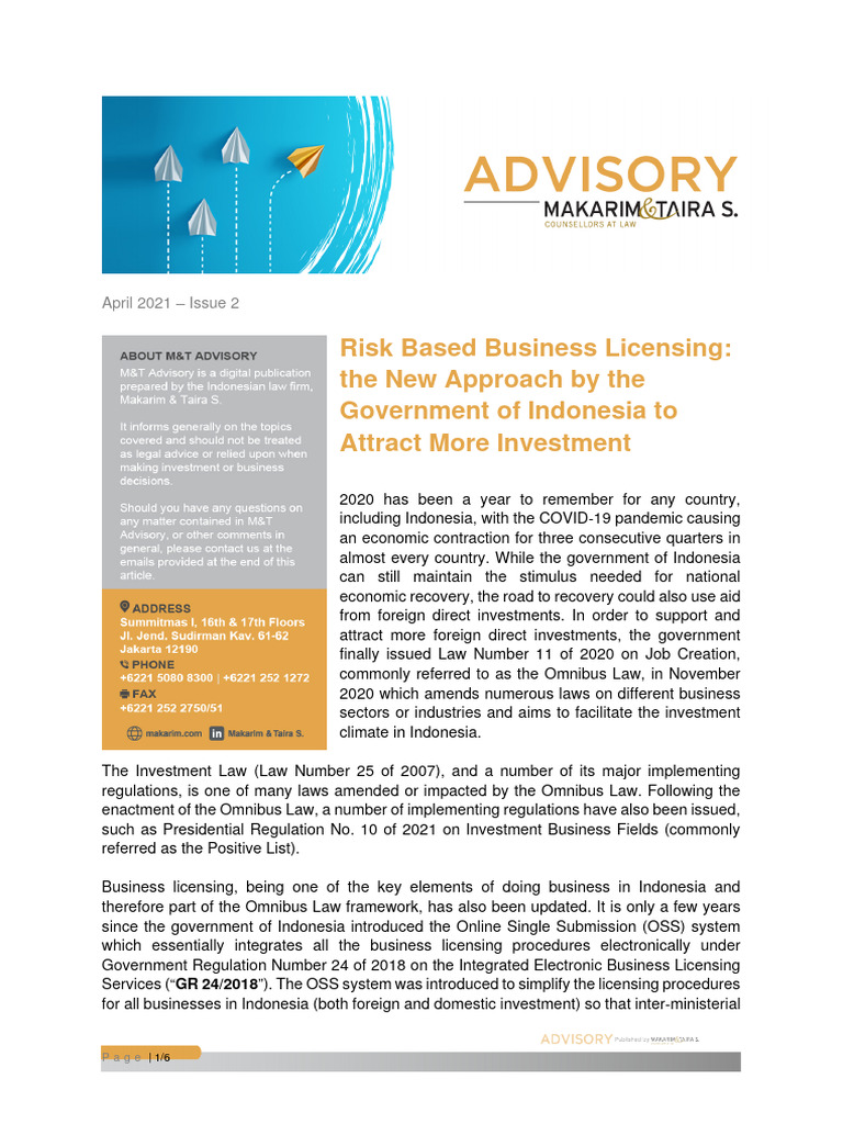 Indonesia's Risk-Based Business Licensing | PDF | Business | Risk