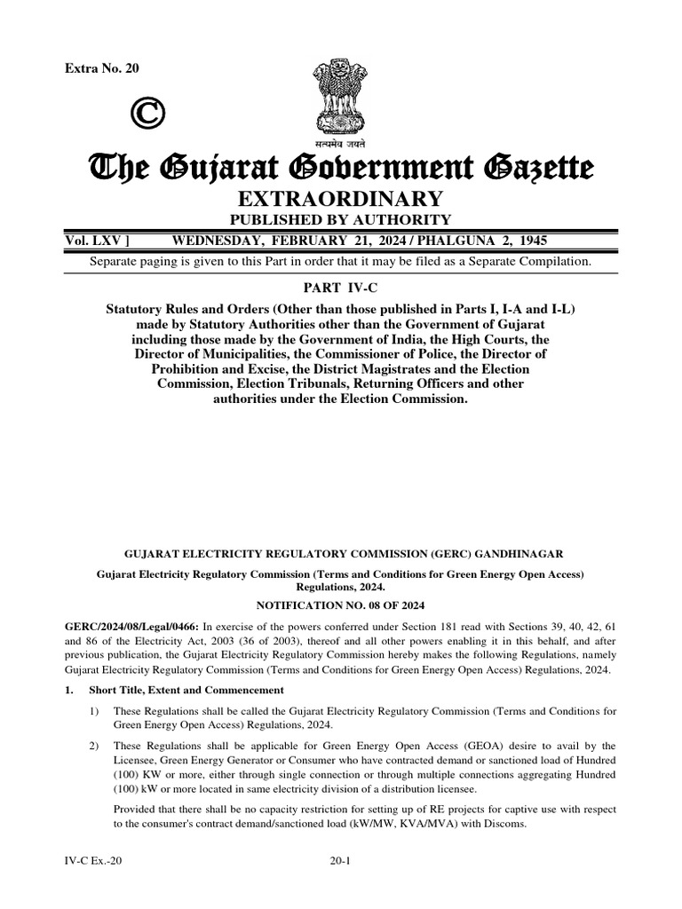 Gujarat Green Energy Open Access Regulations | PDF | Solar Power ...