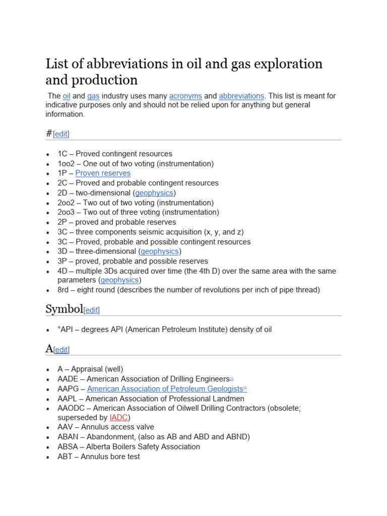 List of abbreviations in oil and gas exploration and production PDF