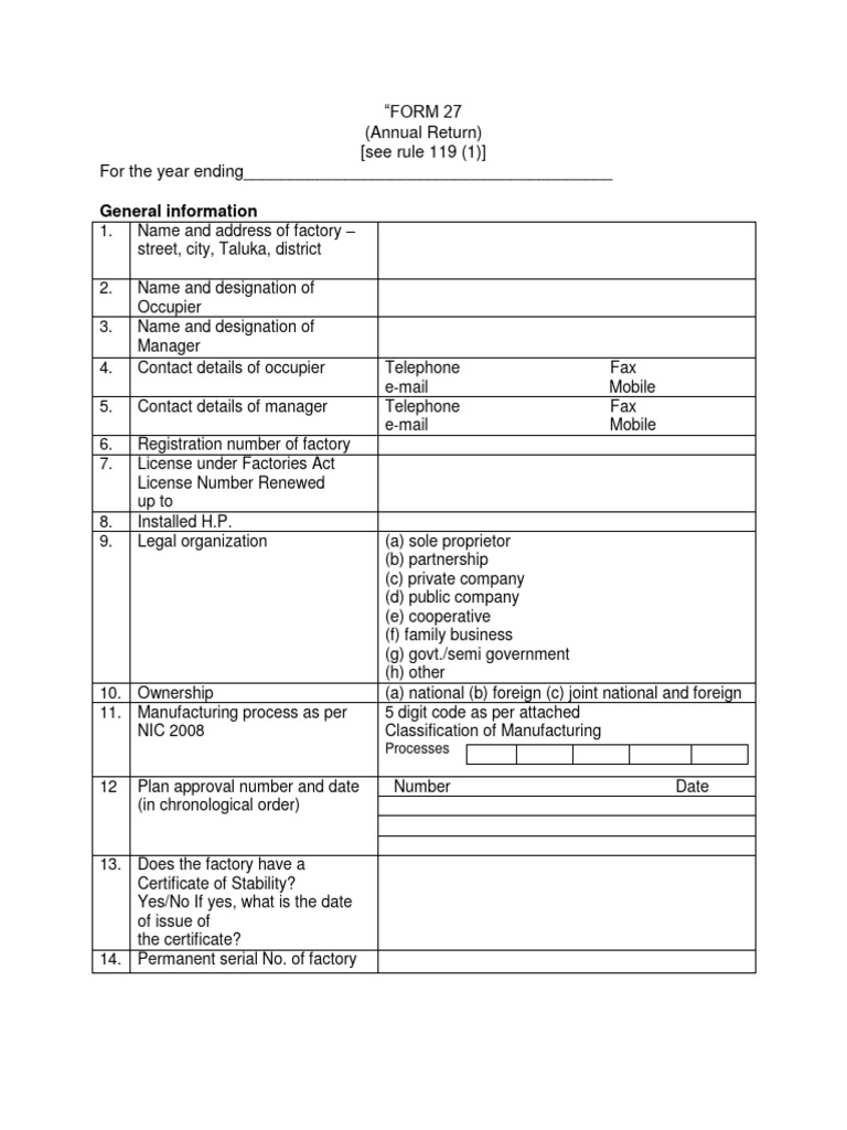 Form 27 Annual Return for Factories | PDF | Economies | Business