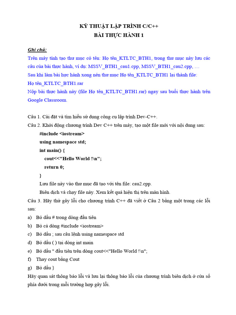 1.bai TH1 - Ky Thuat Lap Trinh C | PDF